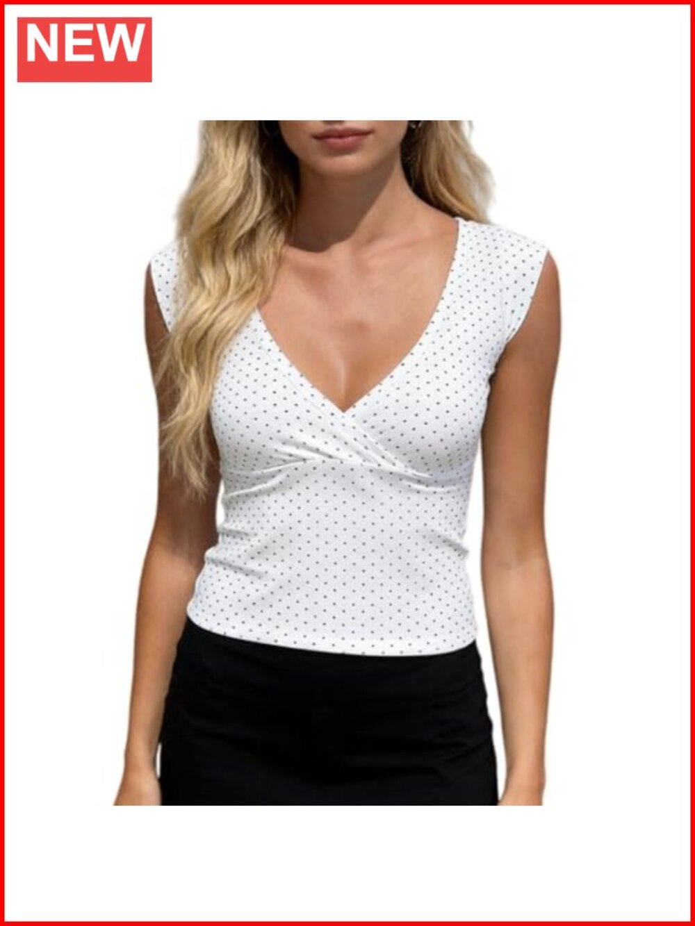 Deep V Neck Polka Dot Cross Cap Sleeve Crop Top Y2K Slim Fit Casual